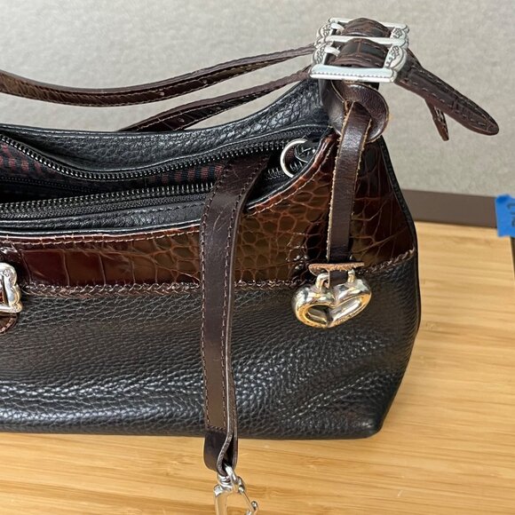 Brighton Designer Black Pebbled Leather & Brown Croc Shoulder Bag Wallet C18510 - Picture 11 of 15